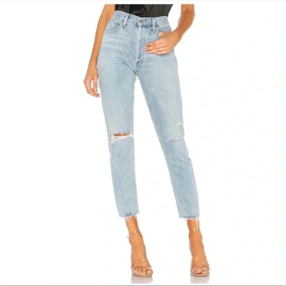AGOLDE Jamie High Rise Distressed Jeans Shakedown Wash Denim Button Fly Size 26